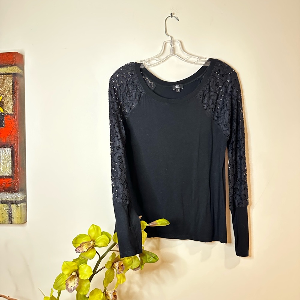T109- Storm Black Fitted Embellished Long Sleeve Top